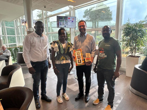 Ghanaian delegation meeting the managing director of PontVelem Np.Ltd.. From left to right: Thomas Narh Korley - Zoomlion Foundation national coordinator, Becca Arthur - Science teacher, Atta Ahrin - WASH technical advisor from World Vision and Miklós Mat